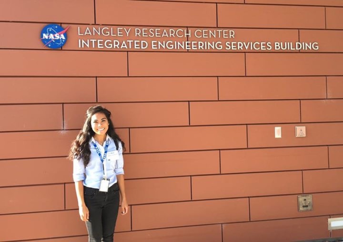 Elgin Community College student, Angela Andrada, outside of the NASA Langley Center, for the Community College Aerospace Scholars Program. Photo provided by: Angela Andrada