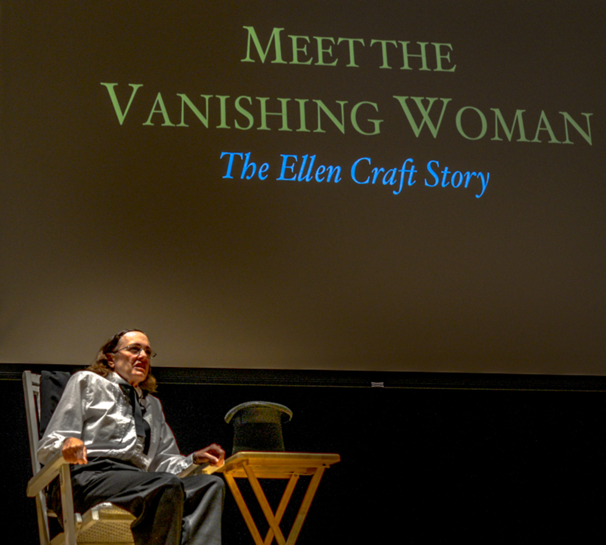 Performance of the one woman show Meet the Vanishing Woman The Ellen Craft Story. The 11am Wednesday March 4 performance was held in the Spartan Auditorium and was open to all students.