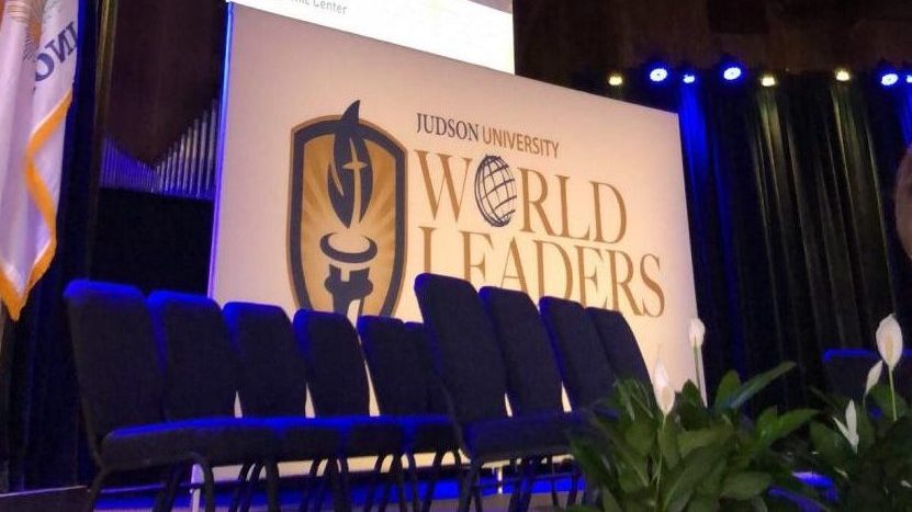 Judson University sets up for their annual World Leaders Forum.