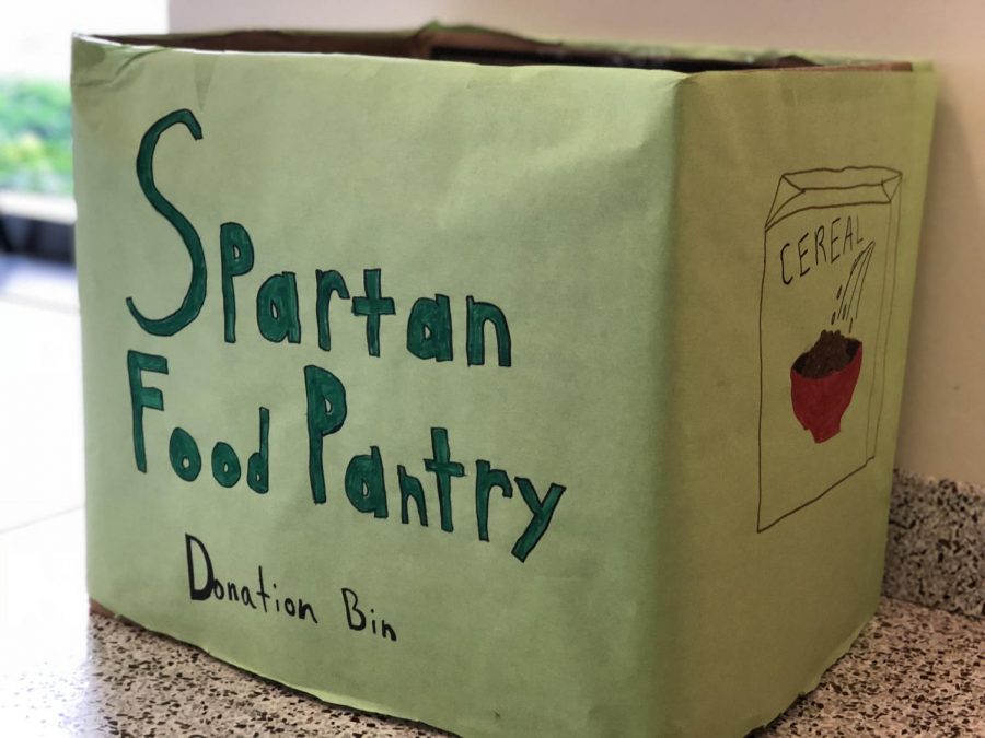 Food Pantry donation boxes can be found in every building around the campus.