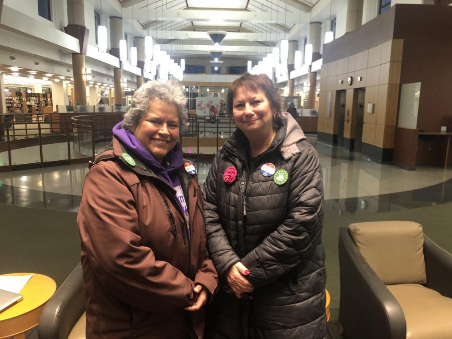 Councilwoman Rose Martinez, left, and council board candidate Jerri McCue, right, conveyed the reasons behind their candidacies for Elgin city council. 