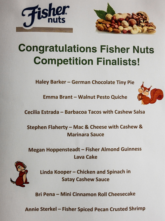 Elgin-based Fisher Nuts announced winners at the annual ECC/Fisher Nuts Recipe Competition on April 17 the Spartan Terrace Restaurant. 