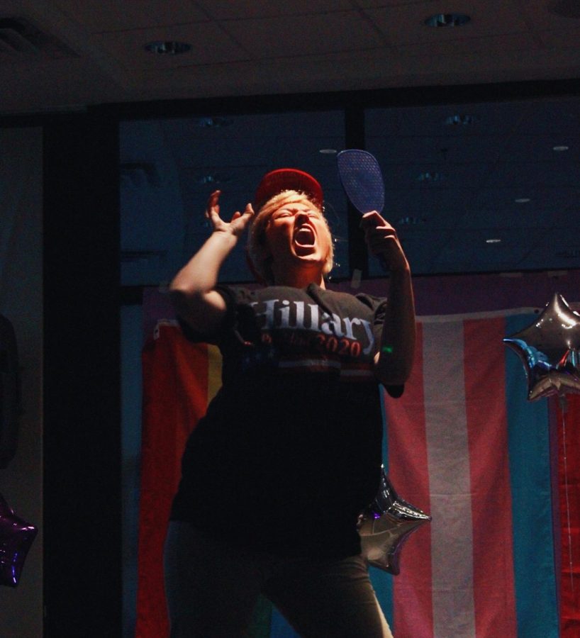 Big Daddy Trumpfer admiring his reflection on stage during Drop Dead Gorgeous Drag Show on April 26.