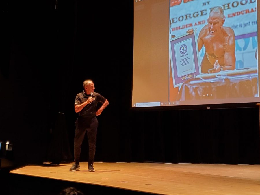 George Hood world record holder of male abdominal plank, speaks about the experience of breaking a world record in Spartan Auditorium. February 19, 2020
