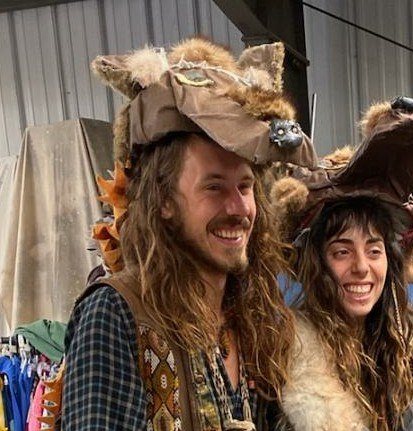 Alix Tate and friend getting their hands on handmade wolf costumes from a small performing arts theater in Chicago,  November 10 2019.