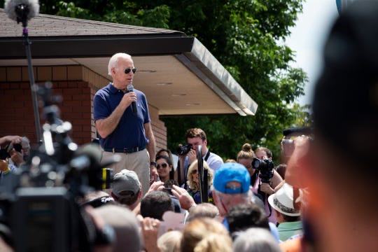 Joe Biden speaks to a crowd at the Iowa State Fair this past August