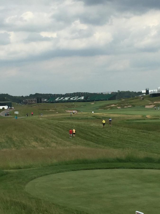 a view from the par 5 18th hole at Erin Hills. The par 5 spanned 677 yards from the tees