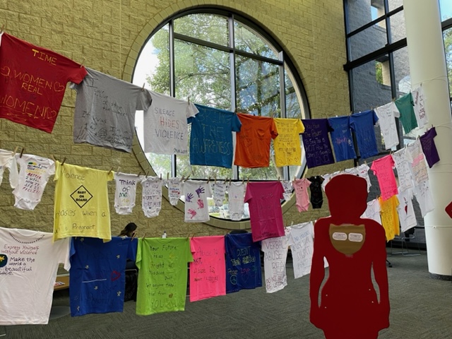 The display of clotheslines for Domestic Violence Awareness Month.