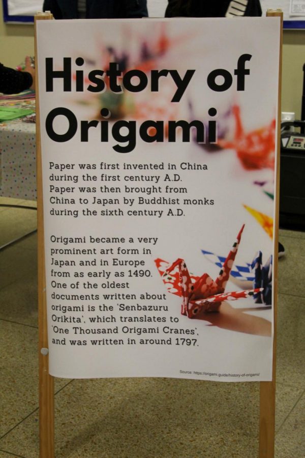 A sign at the Origami demonstrations, giving background on the history of origami. 