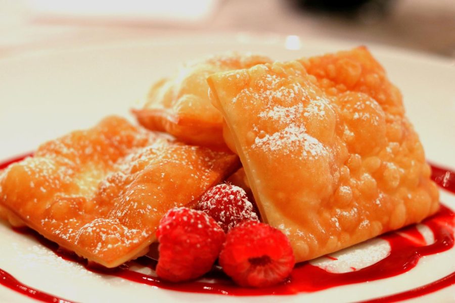 For dessert, Rosewater Beignets with fresh raspberries. 