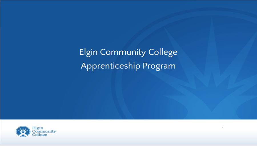 This is the title slide for the ECC Apprenticeship Program presentation that was shown at the informational event that happened on 4/21/2022. Image provided by Apprenticeship & Compliance Coordinator Lisa Utley.