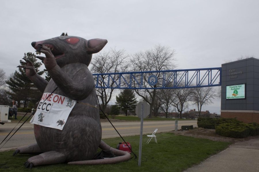 A giant inflatable rat was placed in front of ECC campus for several days during a labor protest. These types of inflatable rats are commonly used during labor protests in the United States. 