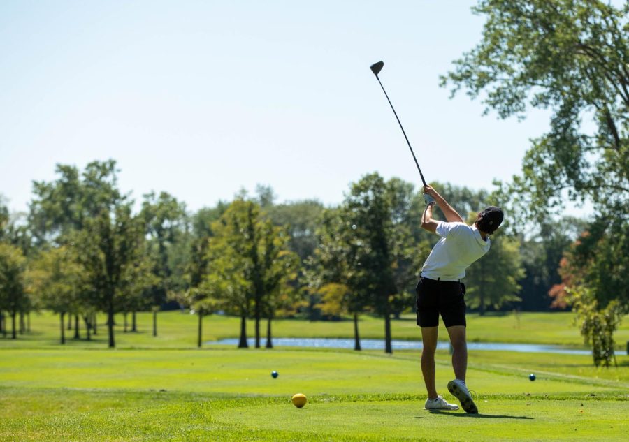Brandon Jakl of ECC drives the ball during the Elgin Community College Invite at Randall Oaks Golf Course in West Dundee on Wednesday, Aug. 21, 2022. Jakl finished second with a score of 73. 