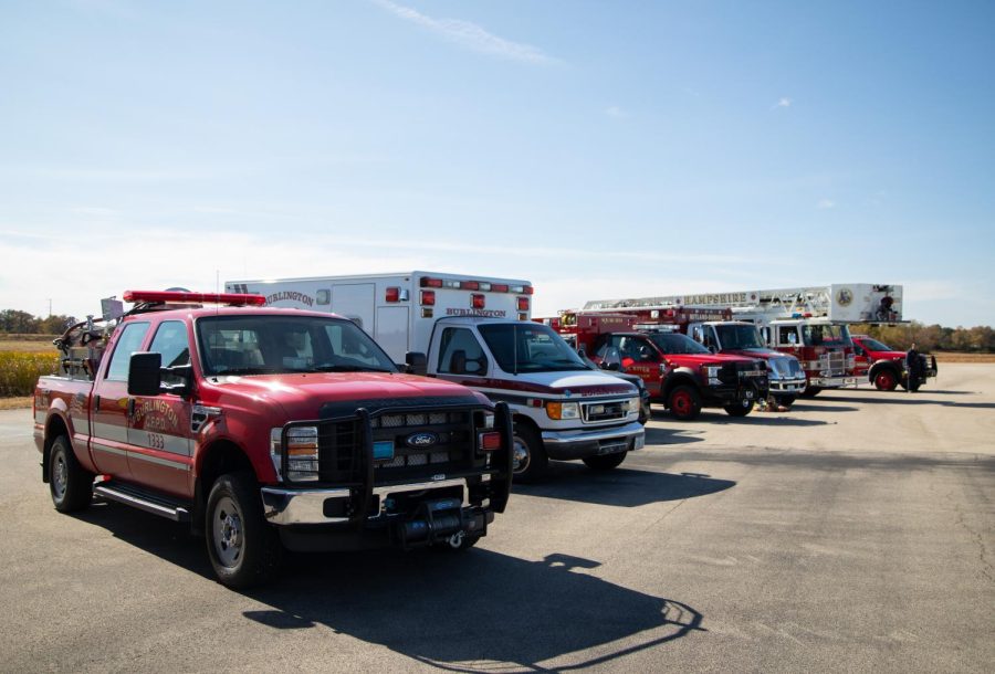 Emergency vehicles line up at the ECC Center for Emergency Services Open-House Event in Burlington on Saturday, Oct. 15, 2022. 