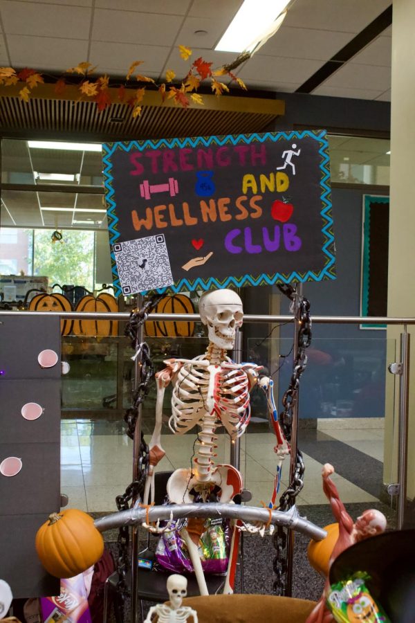 A skeleton decoration at the Strength and Wellness Clubs table at Fall Fest on Oct. 5, 2022. 