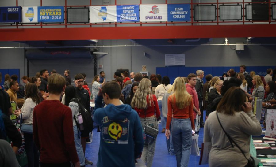 Students gather for College Night in Building J on Wednesday, Oct. 12, 2022. 