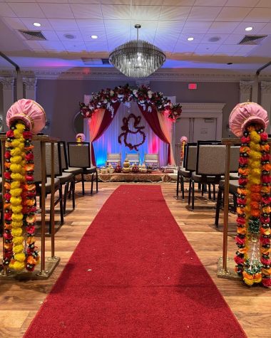 The setup for the Vidhi (Pithi Ceremony). The vidhi is a set of ceremonies that take place before the wedding, the Pithi Ceremony indicates that the bride has entered into adulthood and is ready for the marriage. 