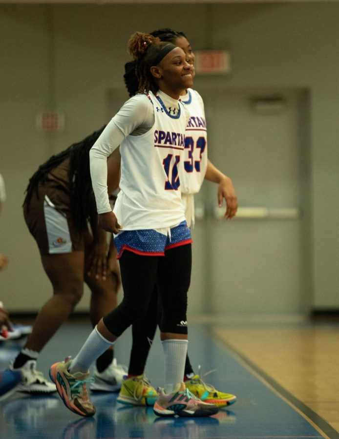 Guard Takara Campbell (10) smiles as she is subbed into the game against Wilbur Wright College  on Saturday Nov. 12, 2022.  