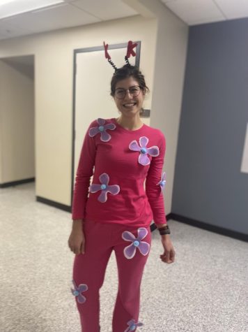 Maureen Gray, a new addition to the Psychology Department at ECC, dressed up as a kuddly krab as a Halloween festivity. 