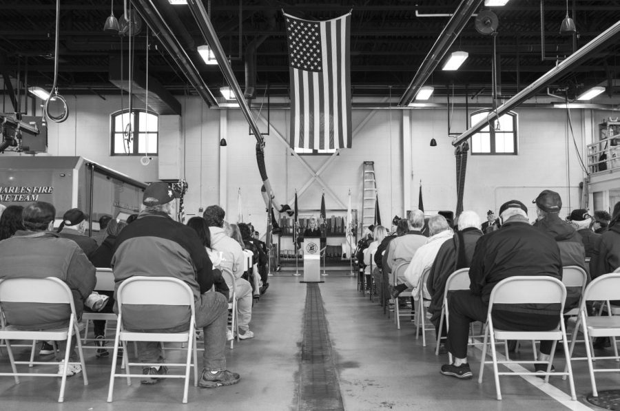 St. Charles community members gather at Fire Station 1 in St. Charles for the annual St. Charles Veterans Day Ceremony on Nov. 11, 2022.  