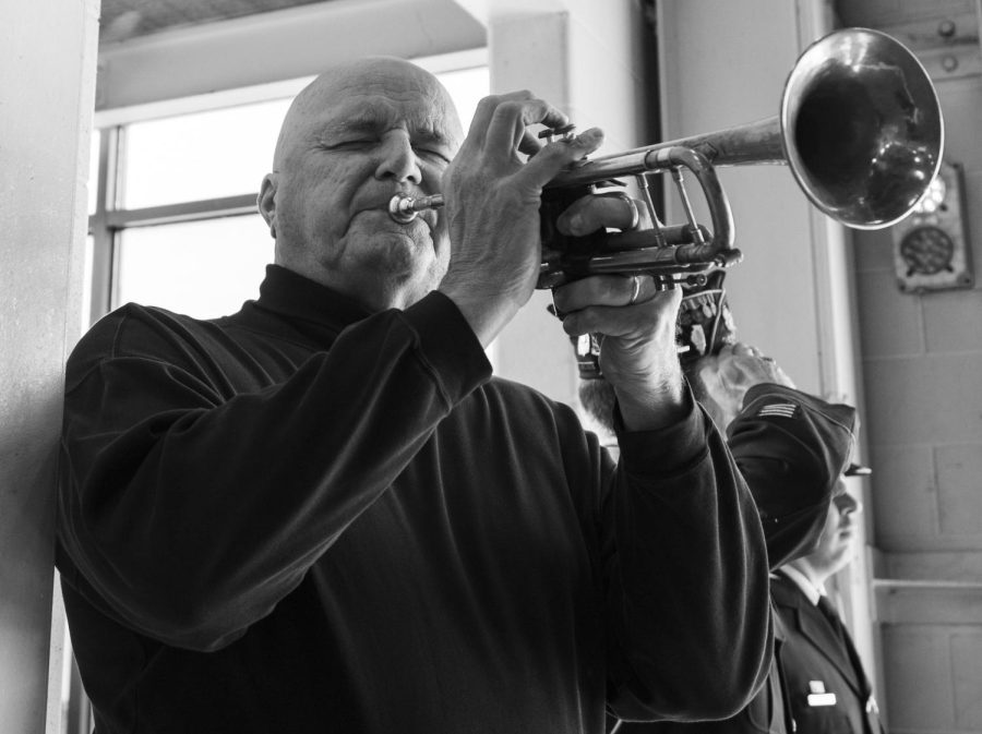 Jim Stombres plays Taps during the annual St. Charles Veterans Day Ceremony at Fire Station 1 in St. Charles on Nov. 11, 2022.  