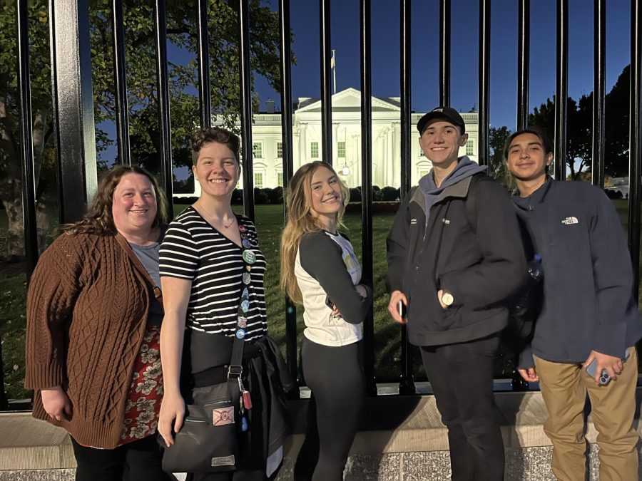 Members of the Observer staff pose in front of the White House during an early evening walk in Washington DC. Staff members quickly develop a sense of comradery. 