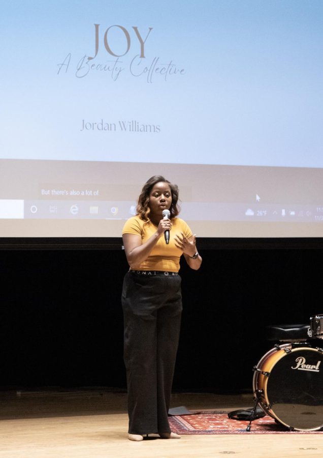 Student Jordan Williams pitches her brand Joy: A Beauty Collective during the Spartan Project: Pitch Competition & Entrepreneurial Event on Nov. 30, 2022. 