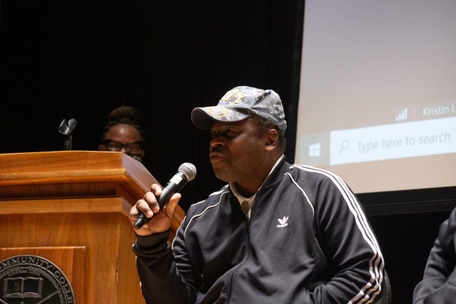 Billy Snack Daddy Glover explains to attendees how having a day job allowed him to use that money and put it towards his startup during the Pitch Competition & Entrepreneurial Event on Nov. 30, 2022. 
