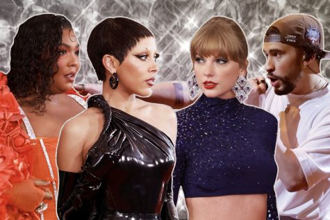Lizzo, Doja Cat, Taylor Swift, and Bad Bunny (left to right) at the 65th annual Grammy Awards hosted in Los Angeles, California on Feb. 5, 2023. 