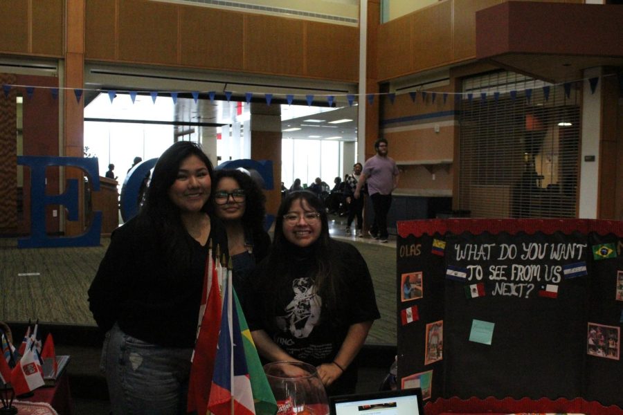 Organization of Latin American Students members at their smile at their booth  during the Nacho Ordinary
Club Fair on Jan. 25th, 2023. 