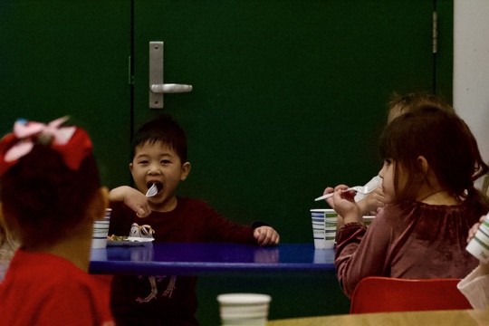 Some of the kids socialize and eat during lunch time in the Early Development Center at Elgin Community College. Picture was taken on Mar. 3, 2023.