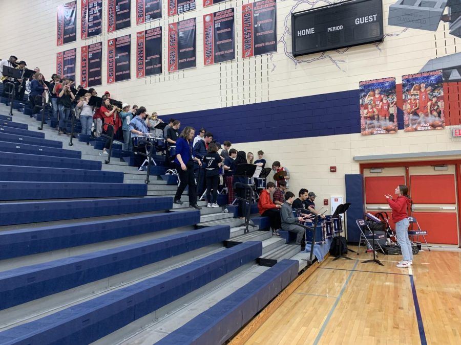 South Elgin High School Band was in attendance providing music while guests were entering the gymnasium at Dr. Tony Sanders farewell celebration at South Elgin High School on Feb. 15, 2023.