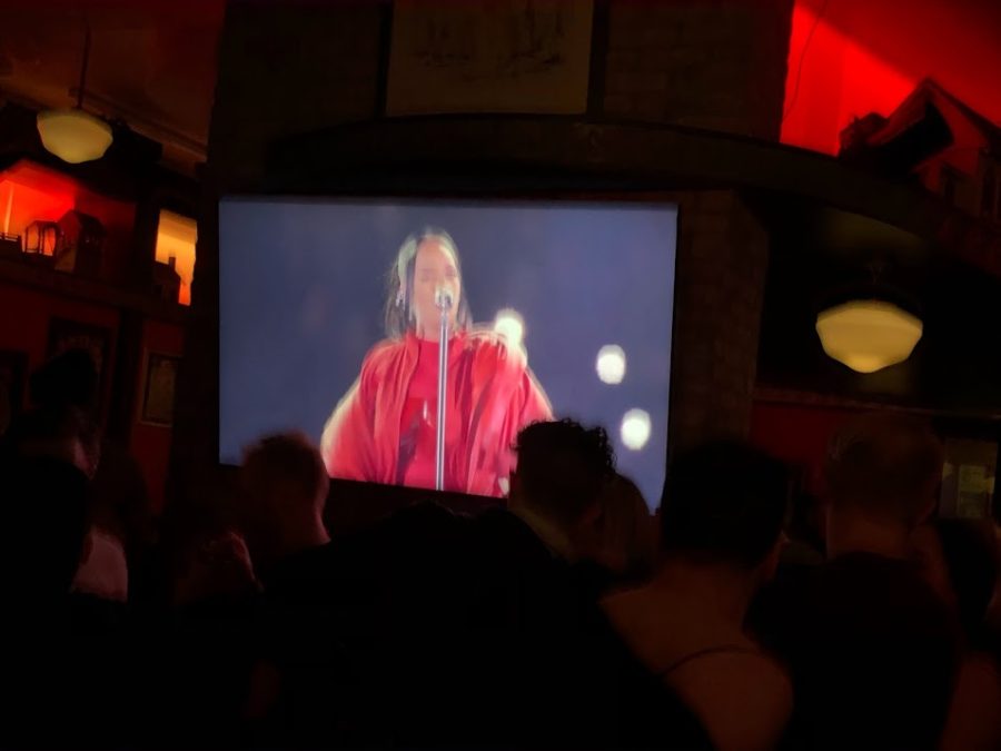 At Roscoes in Boystown, Rihannas performance for the recent Super Bowl Halftime show was shown by all tvs in its entirety. Taken on Feb. 25, 2023.
