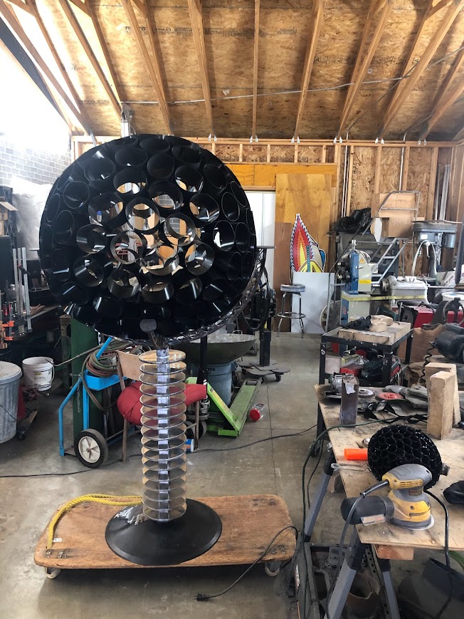 Howard Russos latest sculping project, called Gumball Machine, sits in his workshop. A corporation hired him to build something, and hes doing it only using materials the company manufactures. It took over 50 hours to construct. 