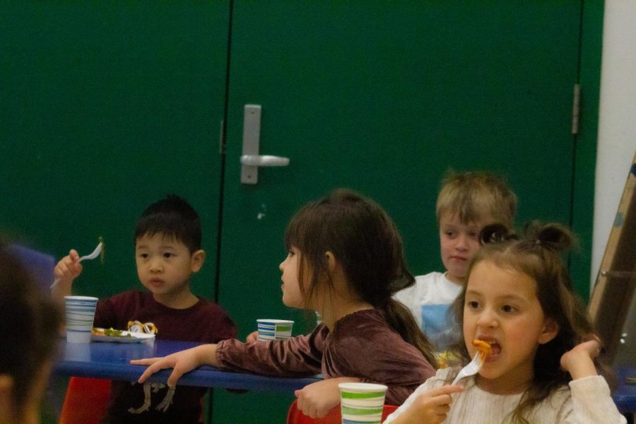 The kids are socializing and eat during lunchtime in the Early Development Center at Elgin Community College. Picture was taken on Mar. 2, 2023.
