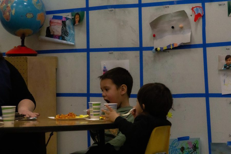 Students eat lunch and socialize at ECCs Early Childhood Lab School on March 2, 2023. 