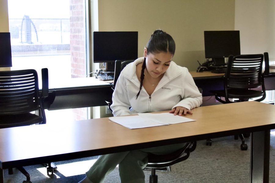 ECC student Rosa Benitez works on an assignment at the Write Place on Mar. 15, 2023.
