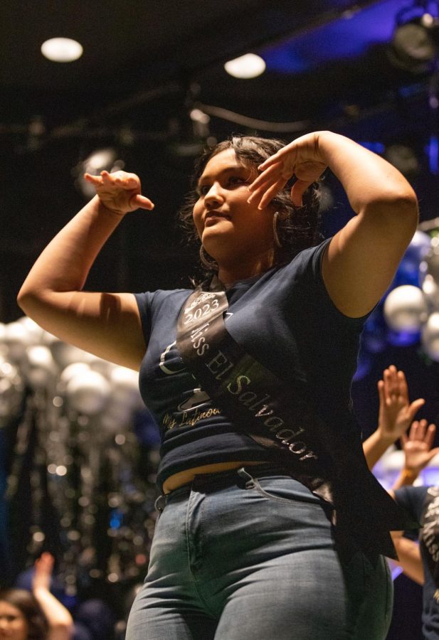 Miss El Salvador Janice Palacio performs a dance to Rosalías Despechá
during the Miss Latinoamérica pageant hosted by OLAS in the Spartan Auditorium on Friday, April 14, 2023. 