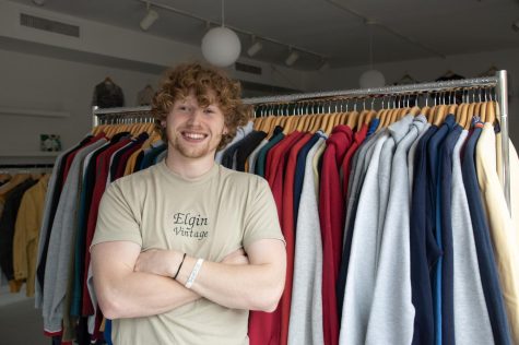Elgin Vintage owner David Hill at his storefront in Downtown Elgin on Monday, May 8.