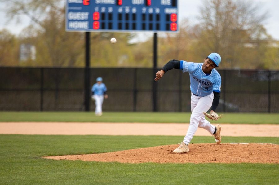 Pitcher Adrian Ruiz pitches during a home game against Highland Community College in Elgin on Tuesday, May 2, 2023. 