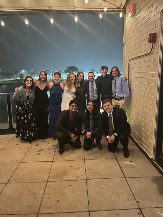 Members of the Observer staff celebrate after winning two club awards at the Student Life Leadership banquet on May 12, 2023. The 2022-2023 staff was one the largest in Observer history, ranging from 12-15 members. 