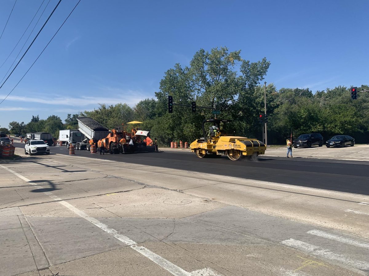 Double Drum Roller flattening new asphalt surface on intersection of W. Schaumburg Rd. and Park Blvd Sept. 7, 2023.