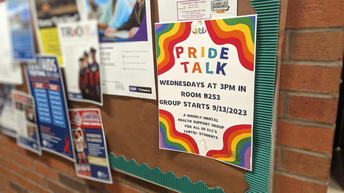 A Pride Talk Flyer posted in the Building B stairwell at ECC.