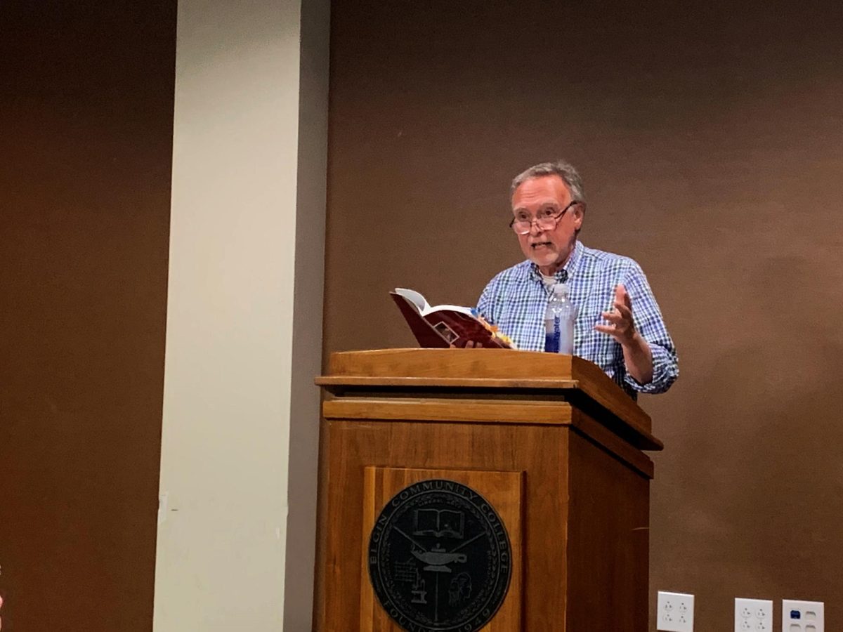 Dr. John DEmilio read from his memoir, Memories of a Gay Catholic Boyhood: Coming of Age in the Sixties, at ECC on Thursday, Oct. 26.