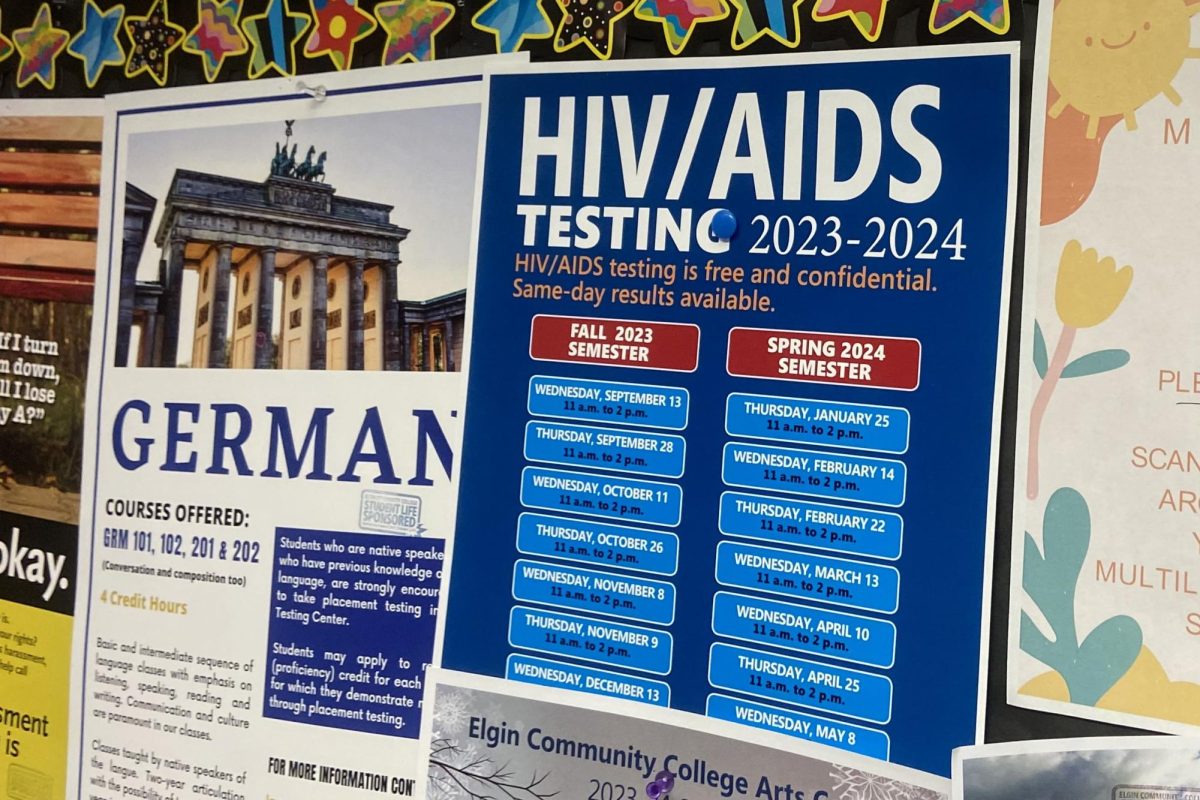 HIV/AIDS testing flyer in Building F. 
