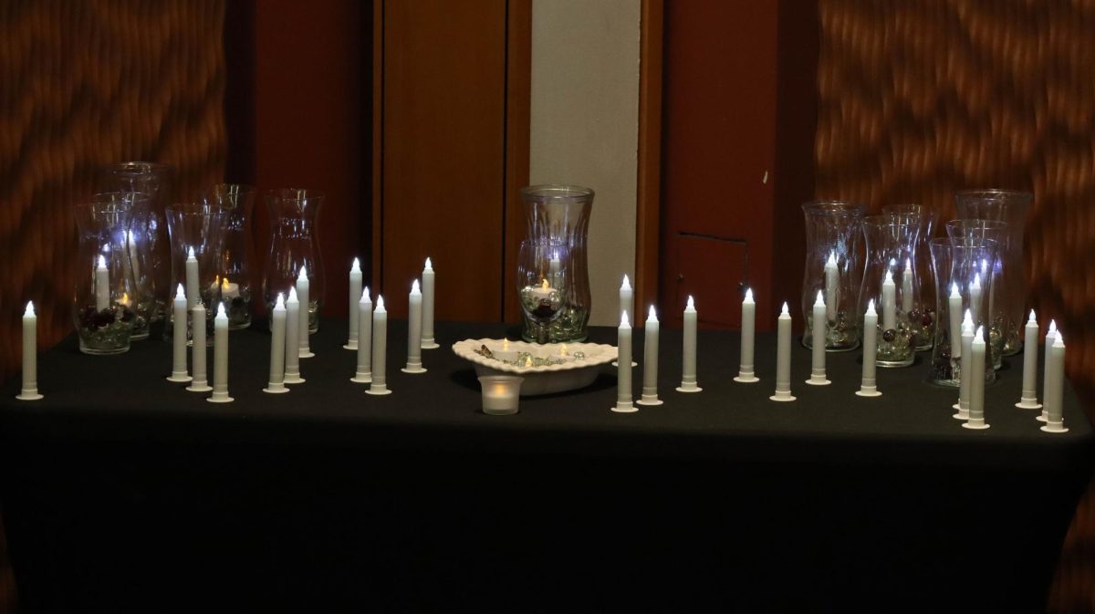 LED candles at the Vigil for Palestine in the Jobe lounge