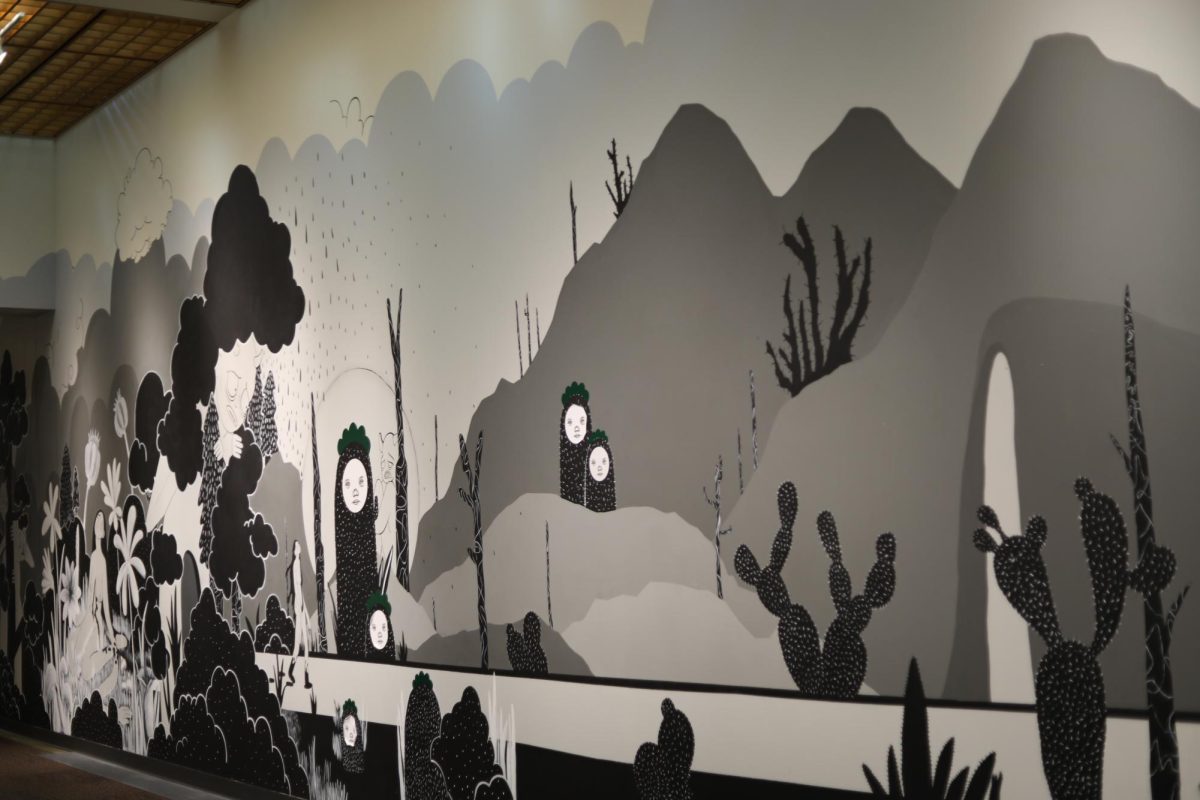 Locations of where art can be found around campus: Art mural in Building C leading to library on September 4th, 2025 