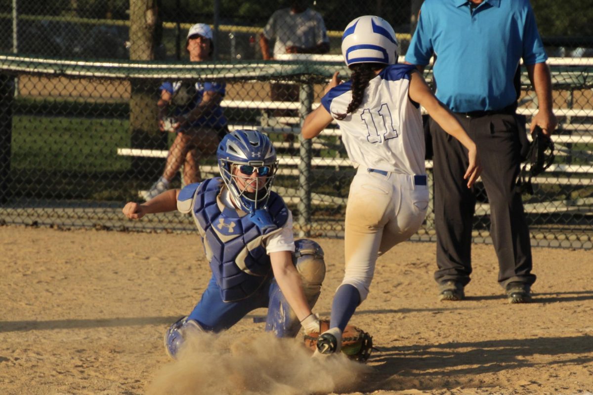 ECC Catcher Chloe Potter tags out Harper College base runner trying to advance home in the top of the 4th inning on September 17th, 2025