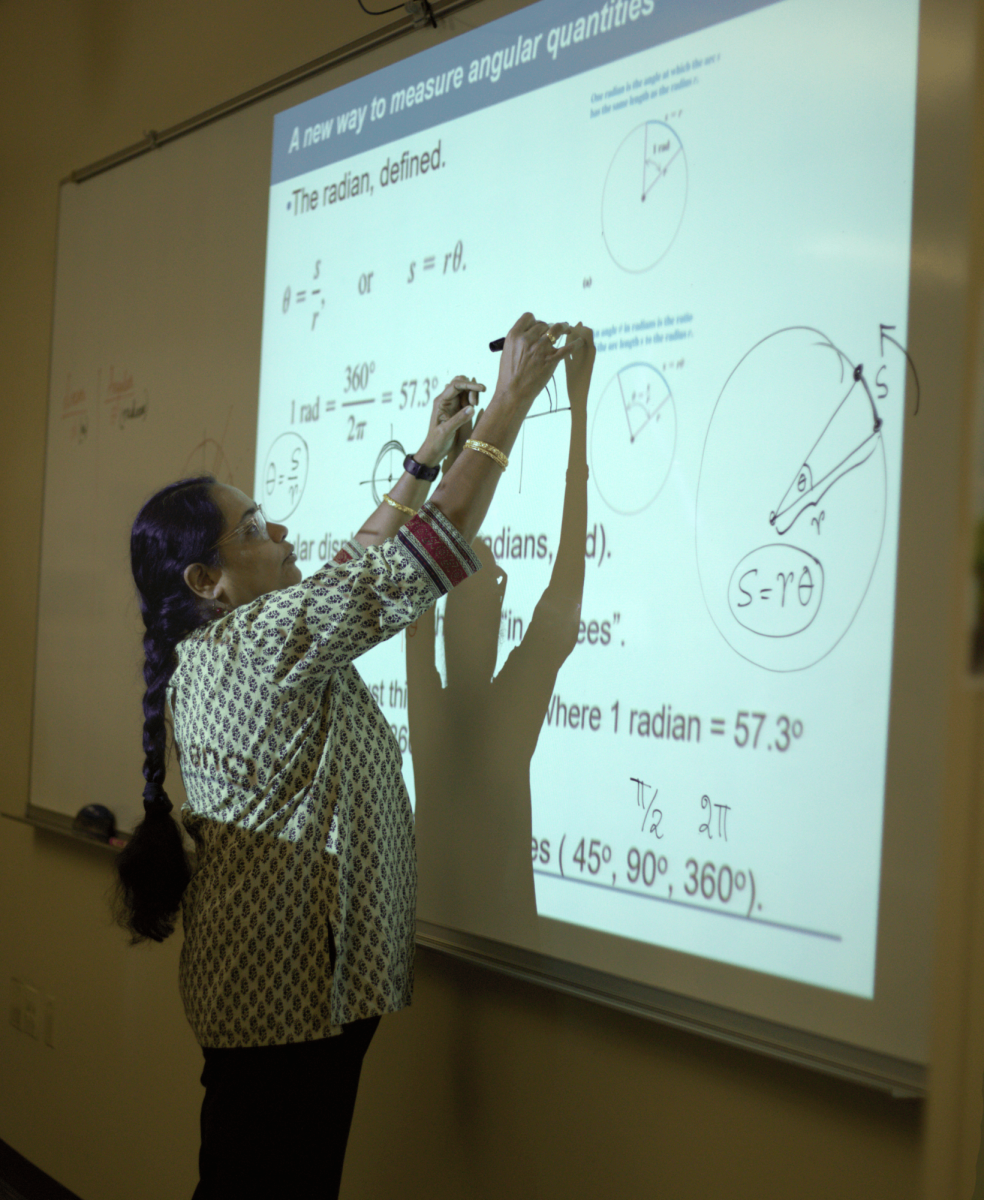Dr. Soma Chattopadhyay draws diagrams to help students learn about the topic