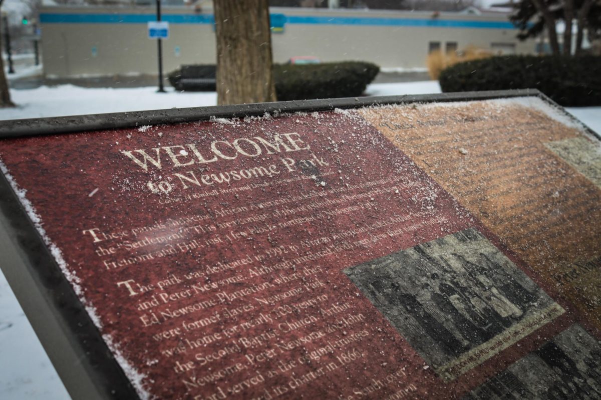 Newsome Park Welcome Sign on Jan. 30, 2026. Newsome Park is a small park dedicated to honoring the memories of Elgin's early African American leaders.